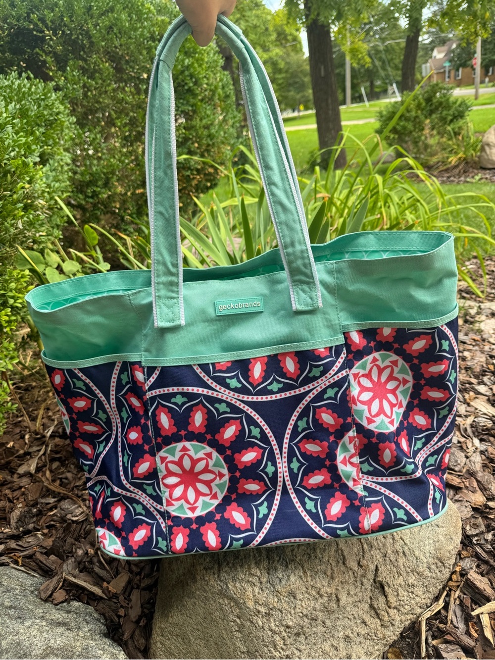 Geckobrands Mint and Navy large beach Tote